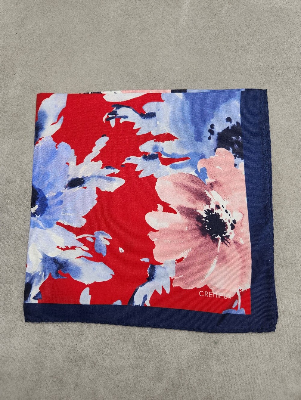Cremieux Pocket Square Red Blue Floral 100% Silk Pochette Formal Classic New $35
